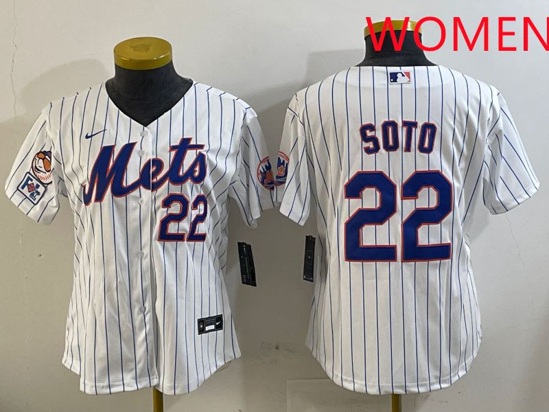 Women New York Mets #22 Soto White Stirpe Game 2025 Nike MLB Jersey style 2->youth mlb jersey->Youth Jersey
